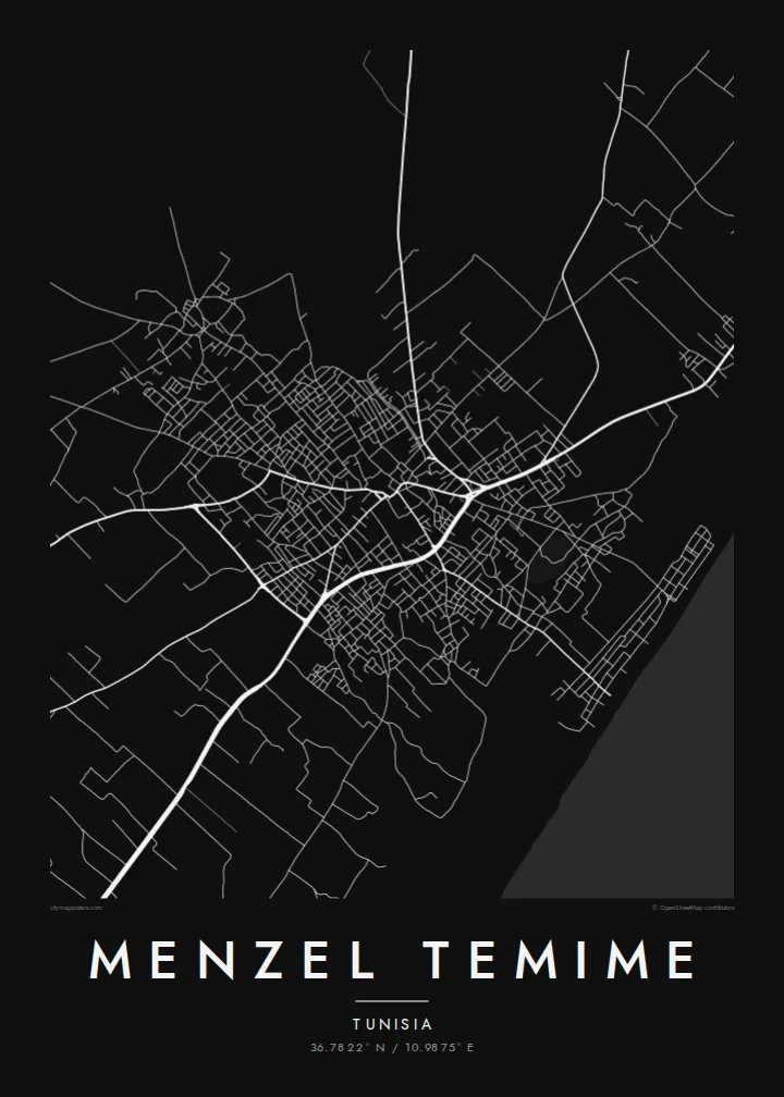Menzel Temime map poster — Noir