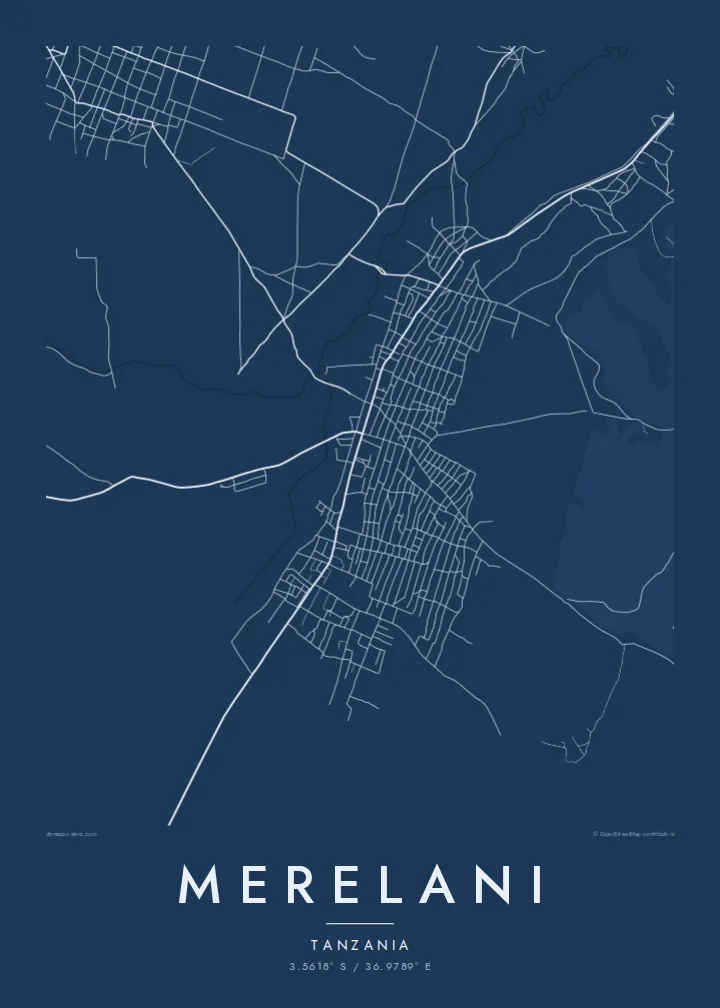 Merelani map poster — Blueprint style