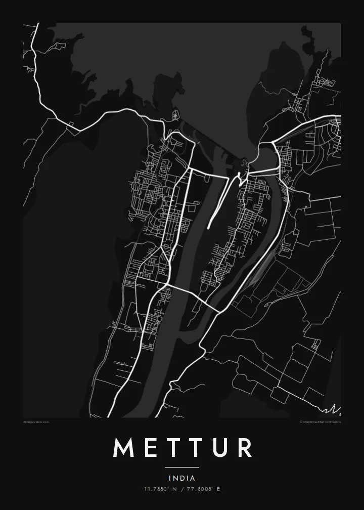 Mettur map poster — Noir style