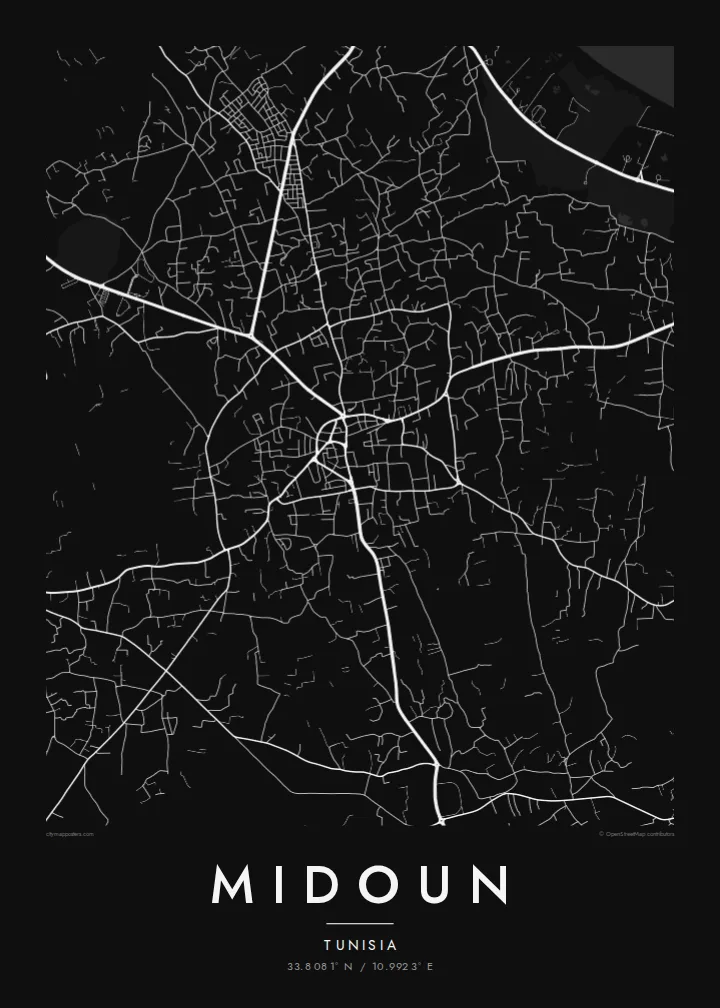 Midoun map poster — Noir