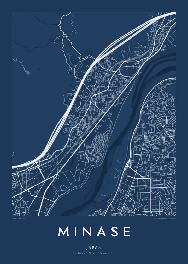 Minase map poster — Blueprint style
