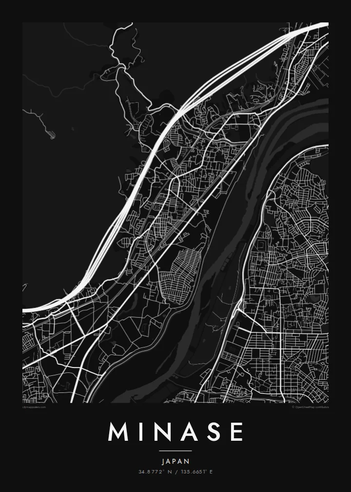 Minase map poster — Noir style