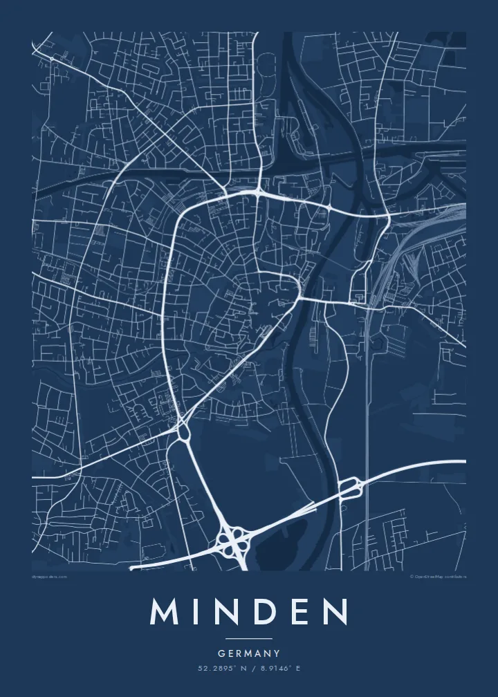 Minden map poster — Blueprint style