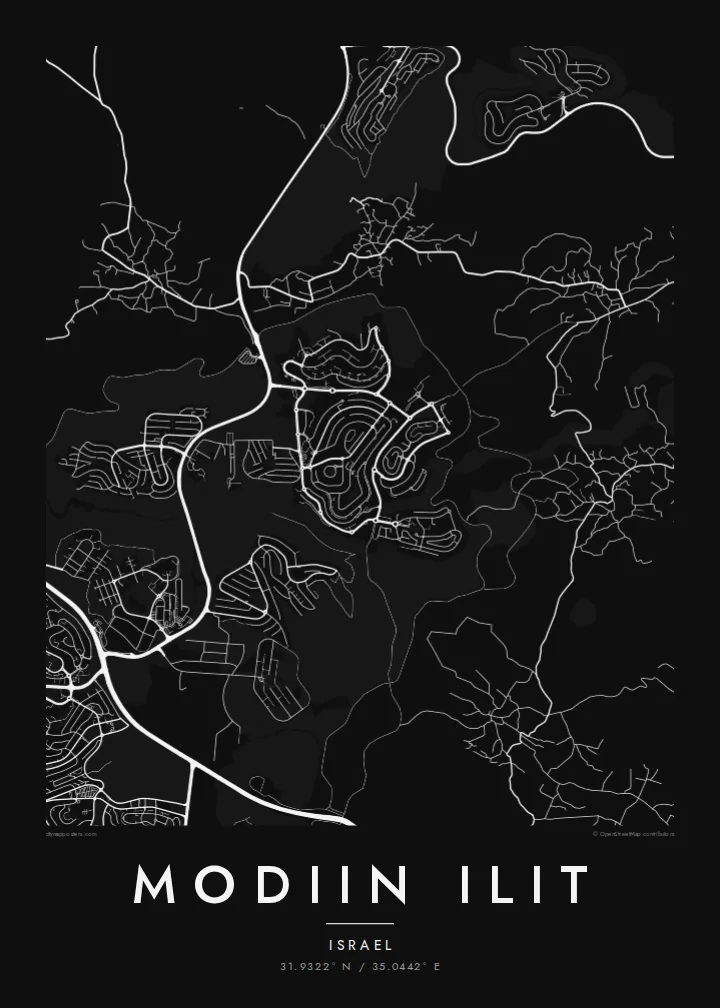 Modiin Ilit map poster — Noir