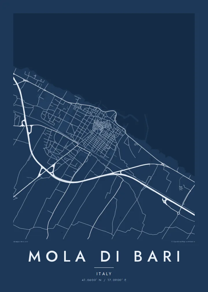 Mola di Bari map poster — Blueprint style