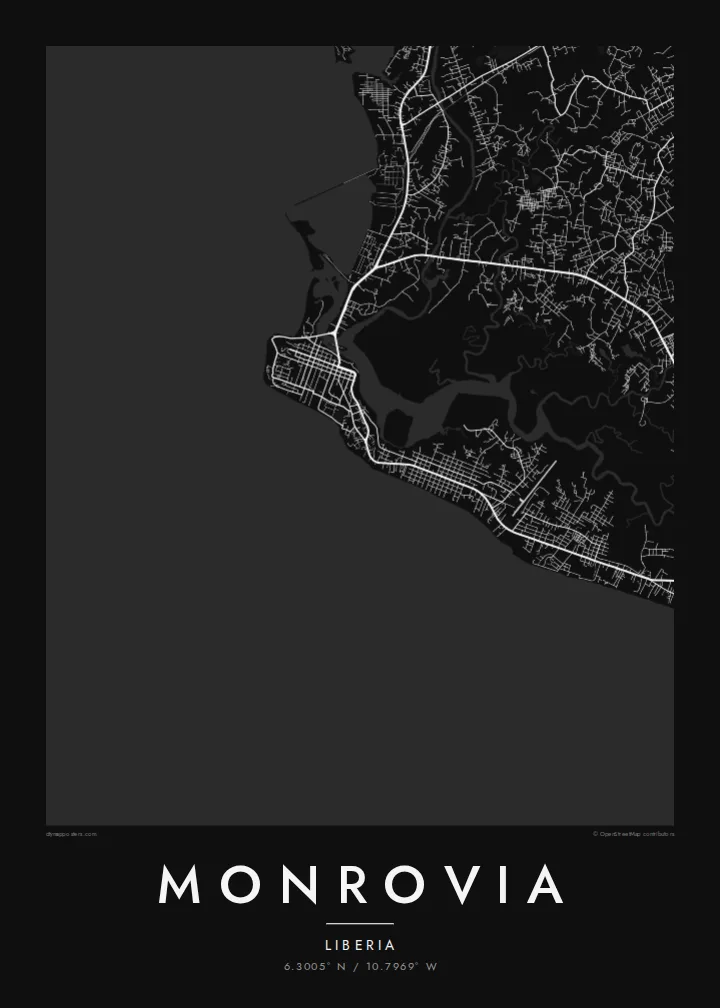 Monrovia map poster — Noir style