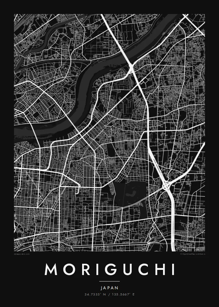 Moriguchi map poster — Noir style