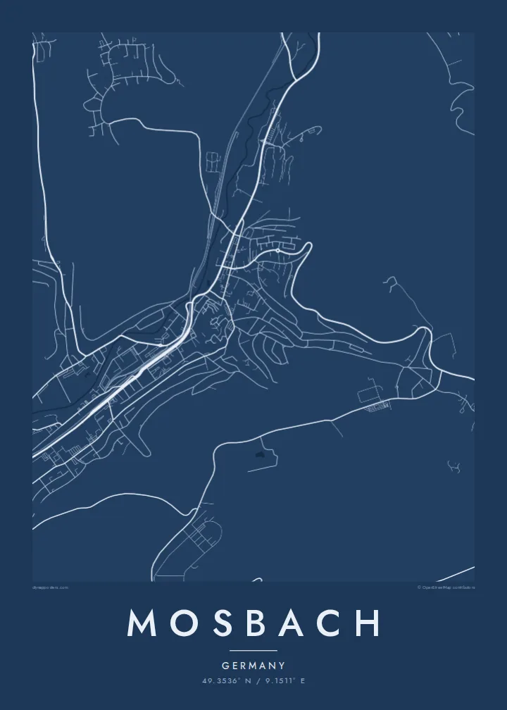 Mosbach map poster — Blueprint style