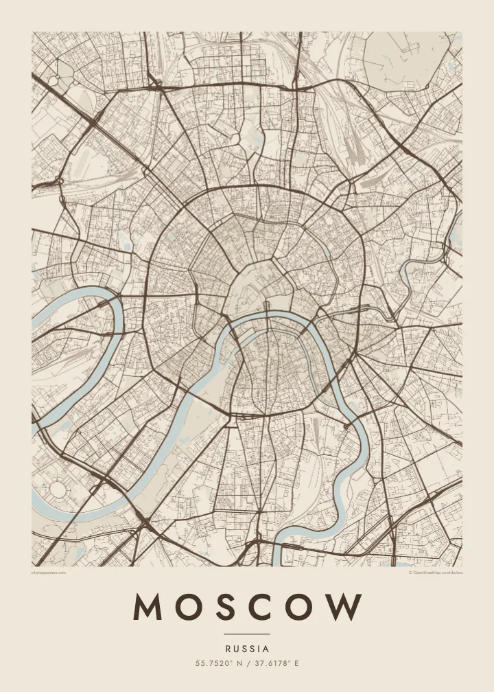 Moscow map poster — Sand