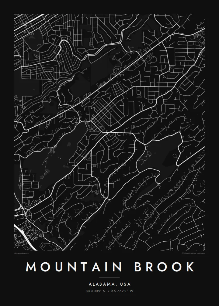 Mountain Brook map poster — Noir