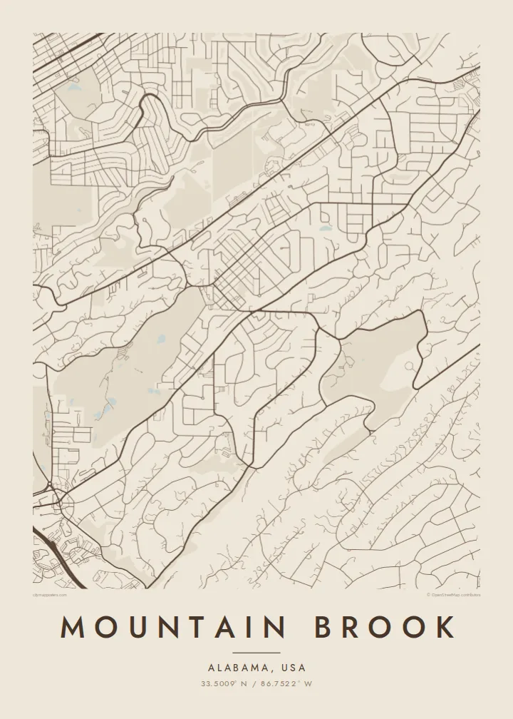 Mountain Brook map poster — Sand
