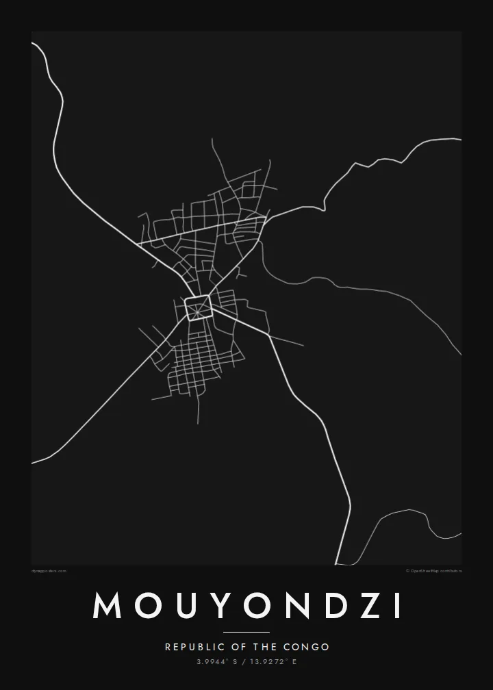Mouyondzi map poster — Noir style