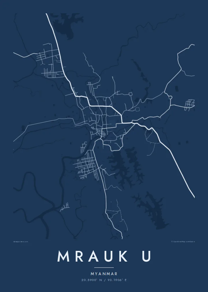 Mrauk U map poster — Blueprint style