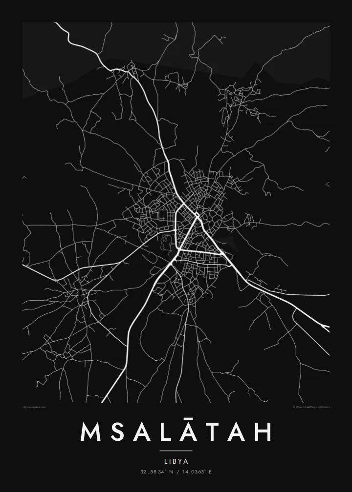 Msalātah map poster — Noir style