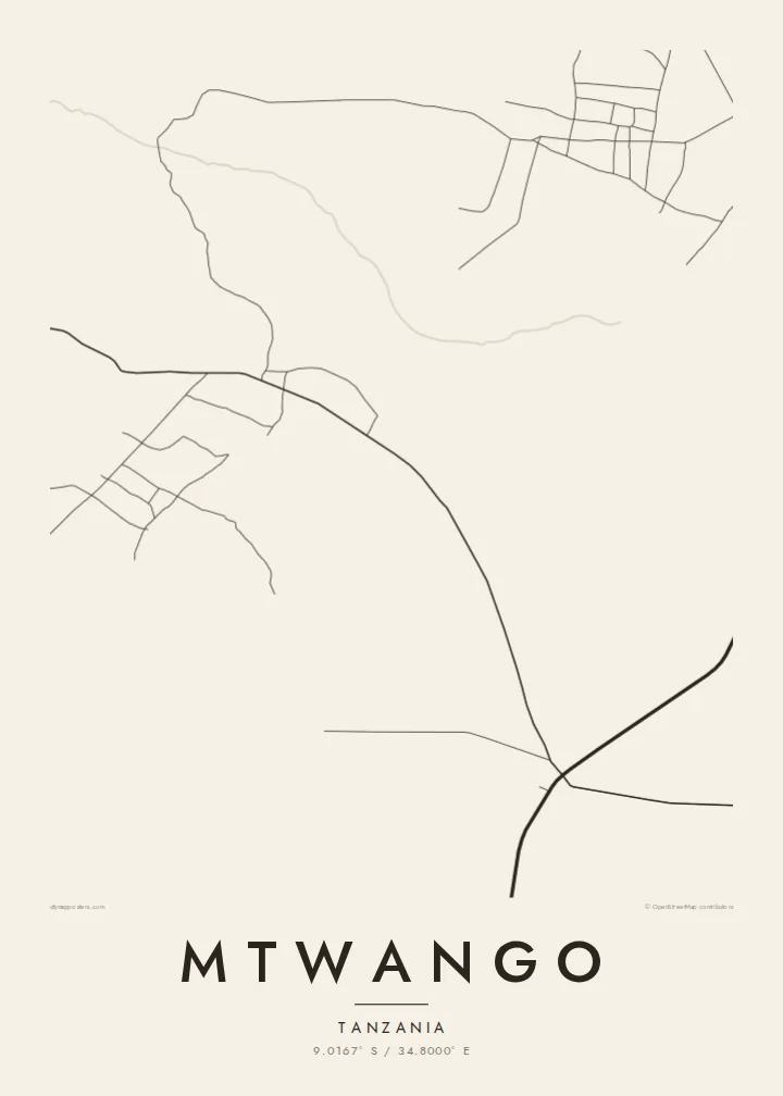 Mtwango map poster — Paper style