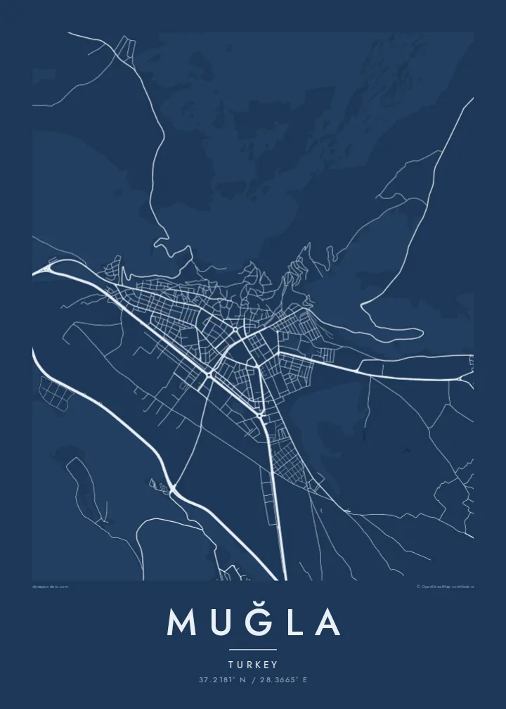 Muğla map poster — Blueprint