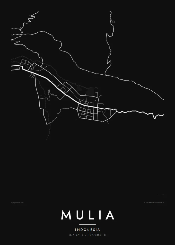 Mulia map poster — Noir style