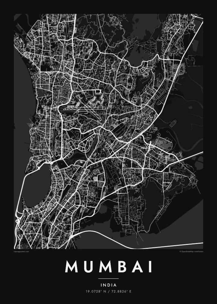 Mumbai map poster — Noir