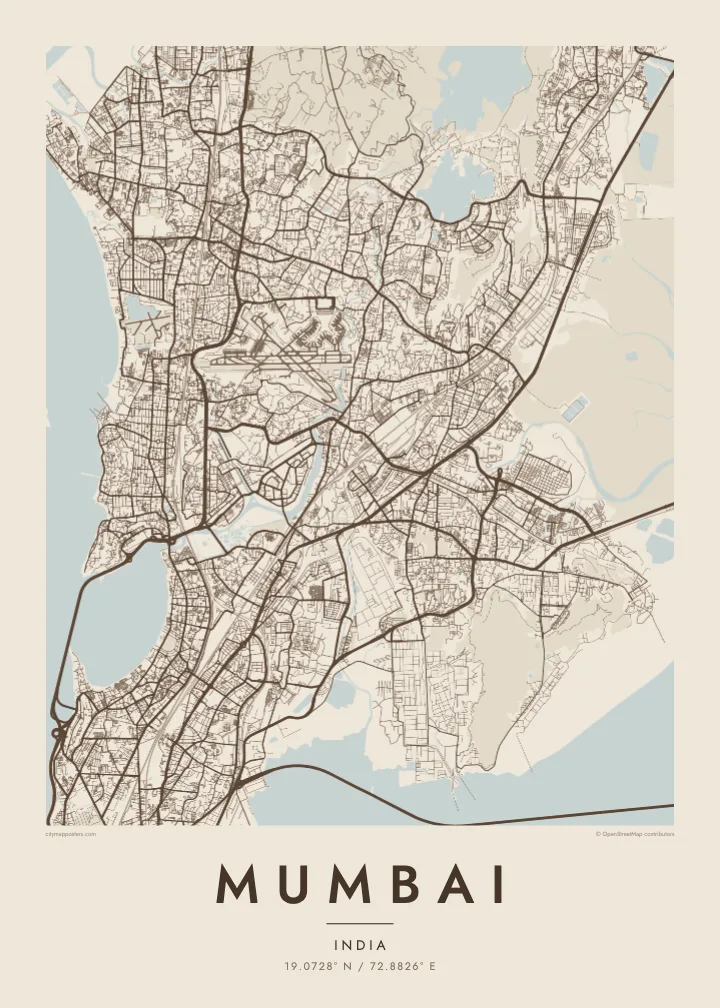 Mumbai map poster — Sand