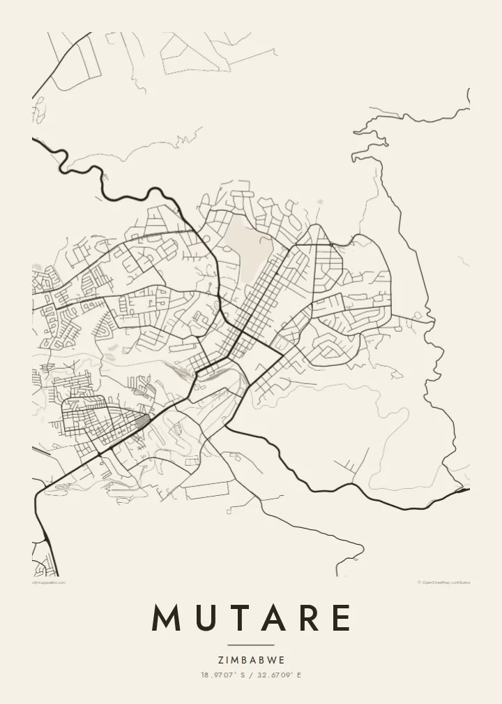 Mutare map poster — Paper style