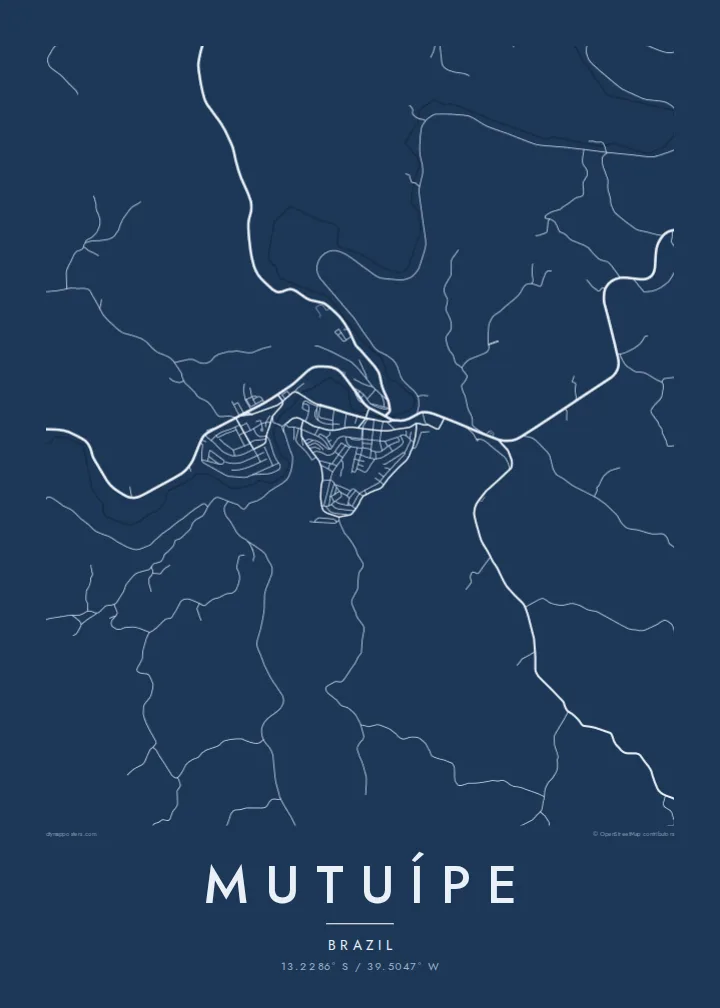 Mutuípe map poster — Blueprint style