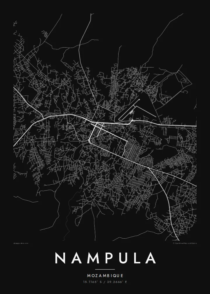 Nampula map poster — Noir