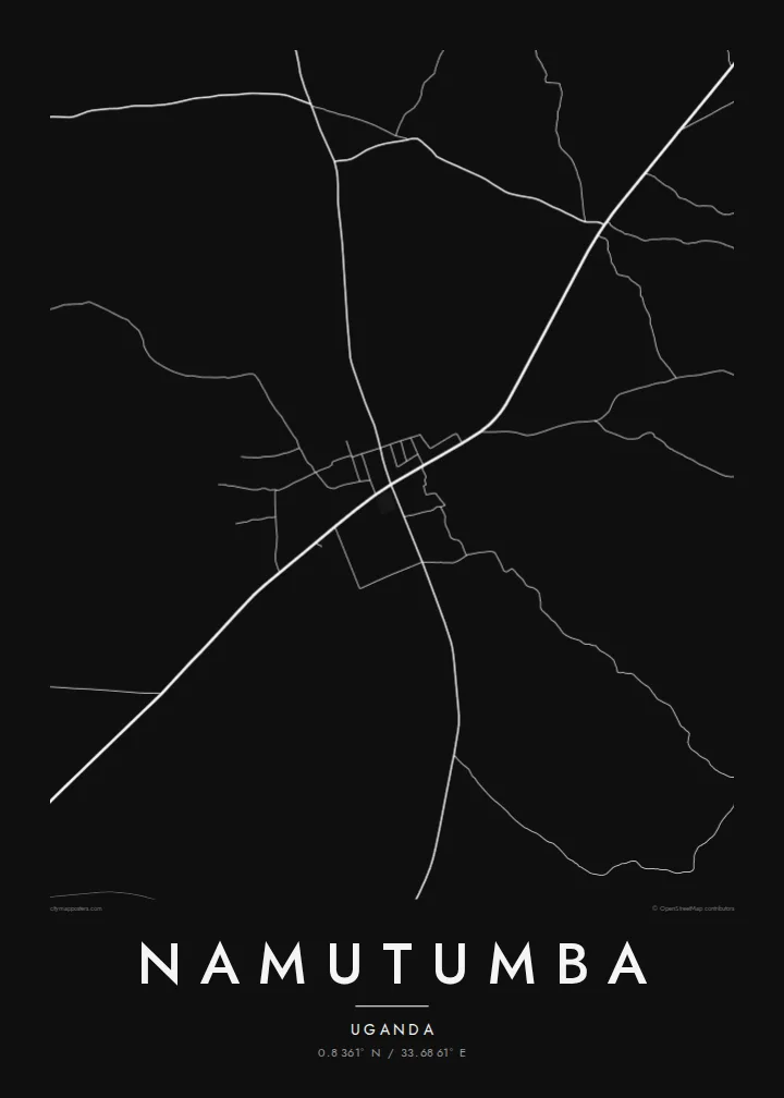 Namutumba map poster — Noir style