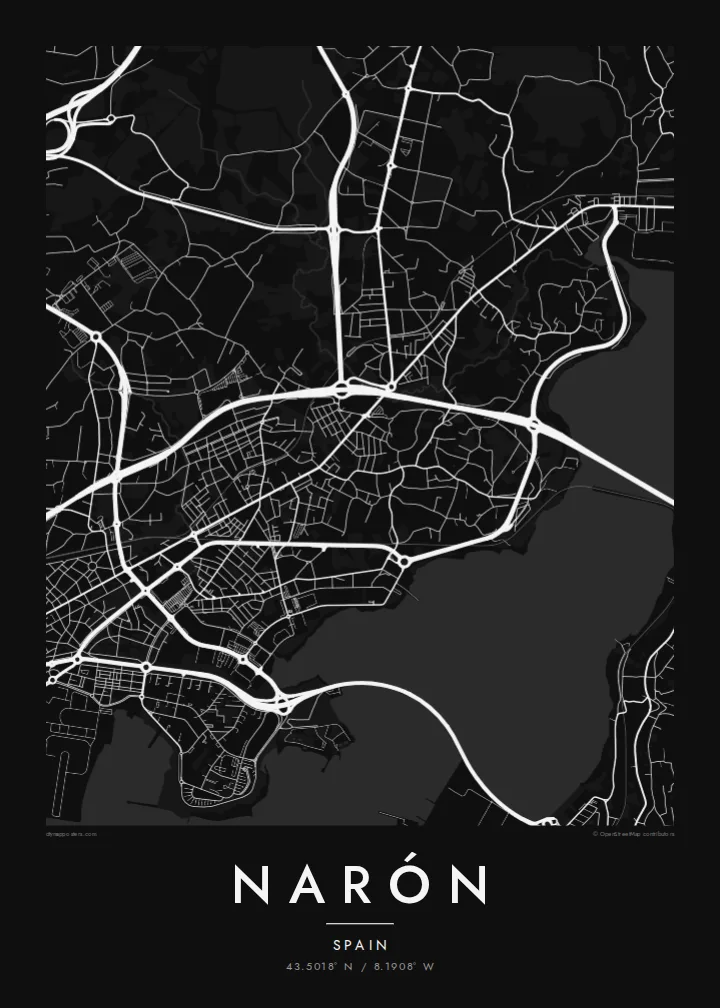 Narón map poster — Noir style