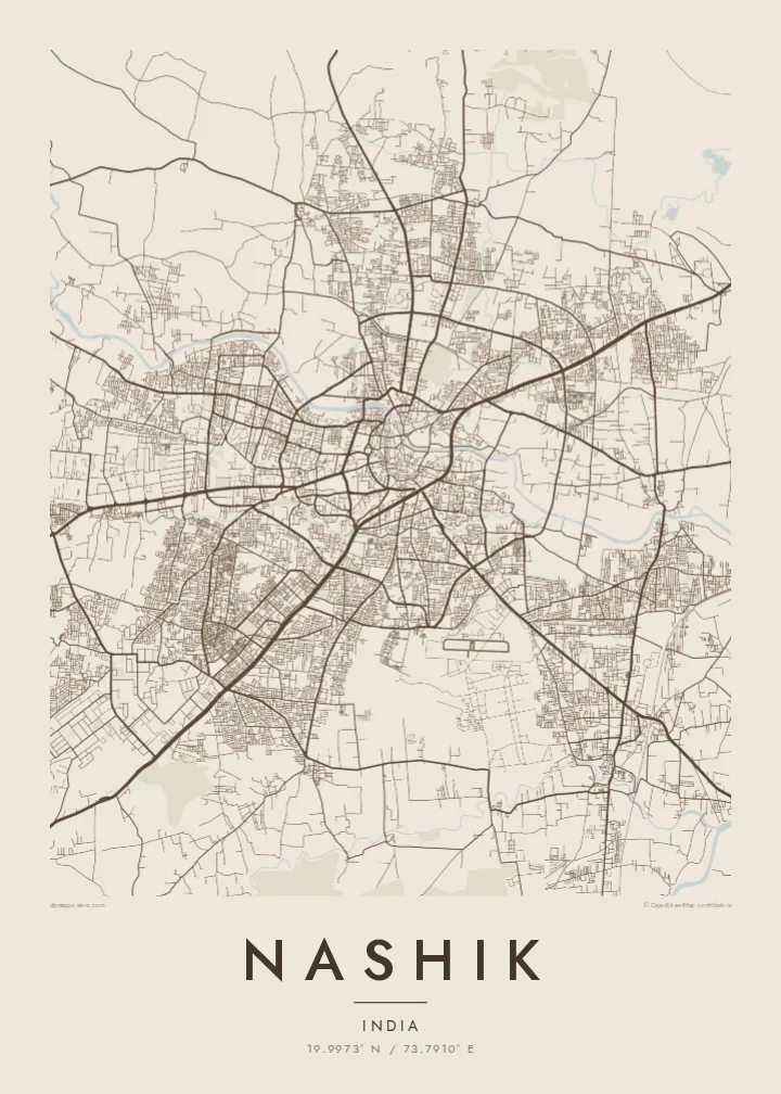 Nashik map poster — Sand style