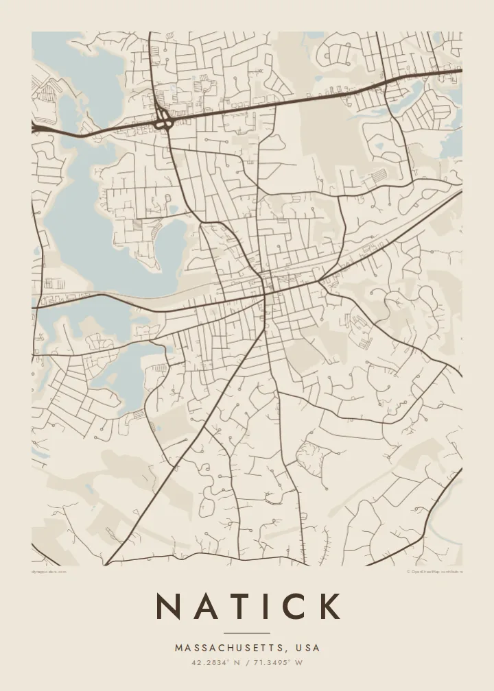 Natick map poster — Sand style