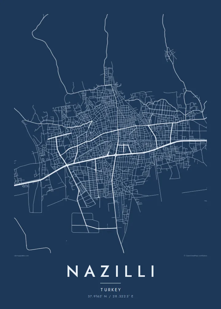 Nazilli map poster — Blueprint style