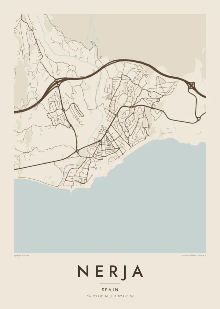 Nerja map poster — Sand style
