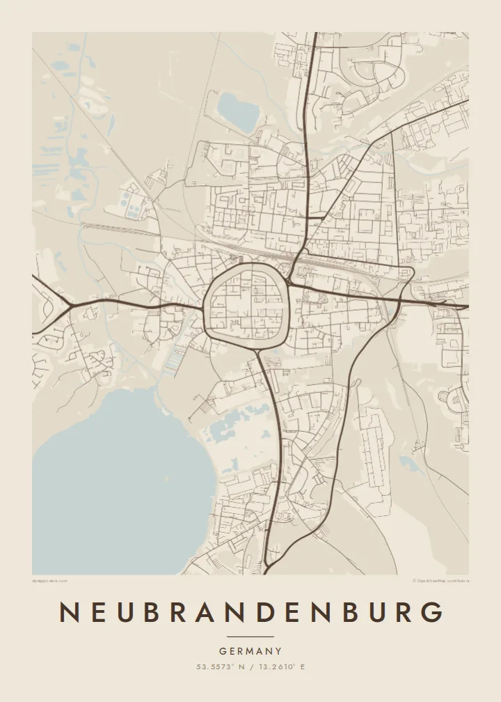 Neubrandenburg map poster — Sand style