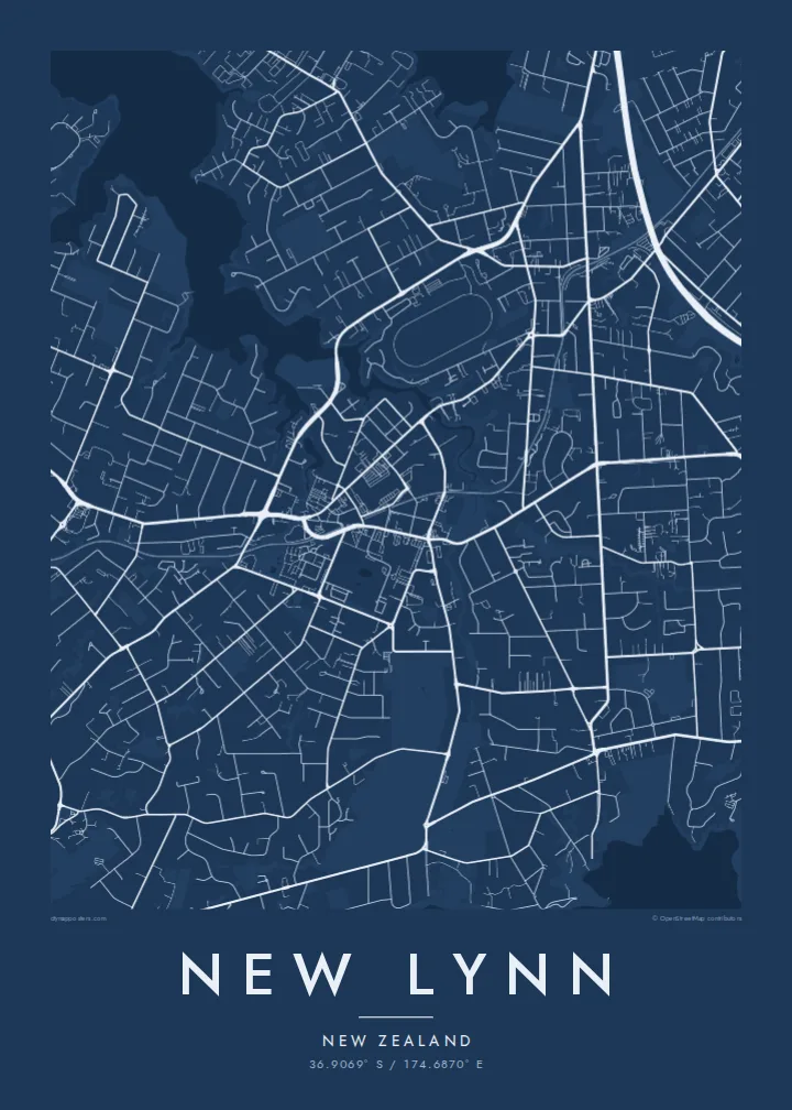 New Lynn map poster — Blueprint style
