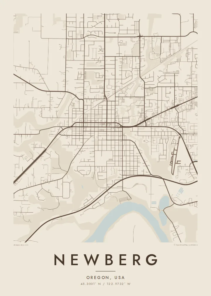 Newberg map poster — Sand style