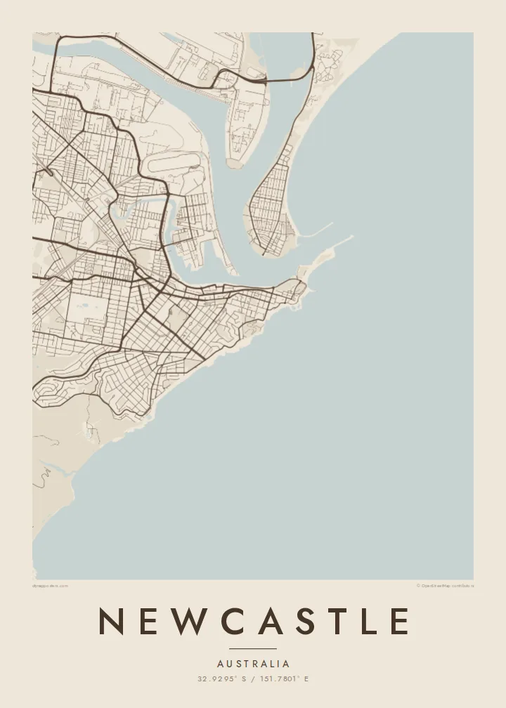 Newcastle map poster — Sand style
