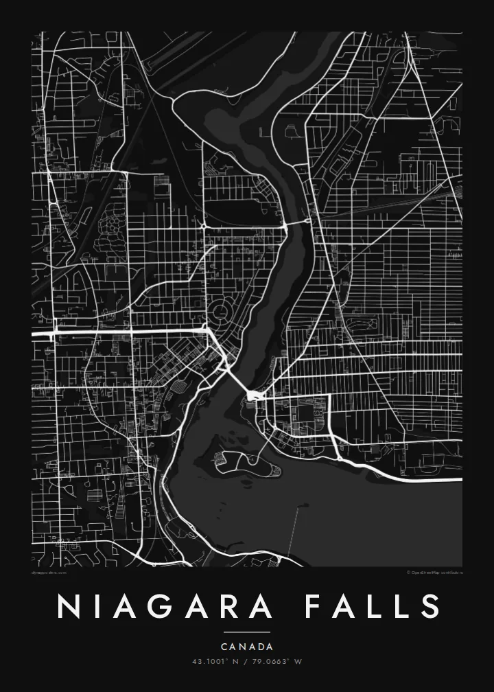 Niagara Falls map poster — Noir