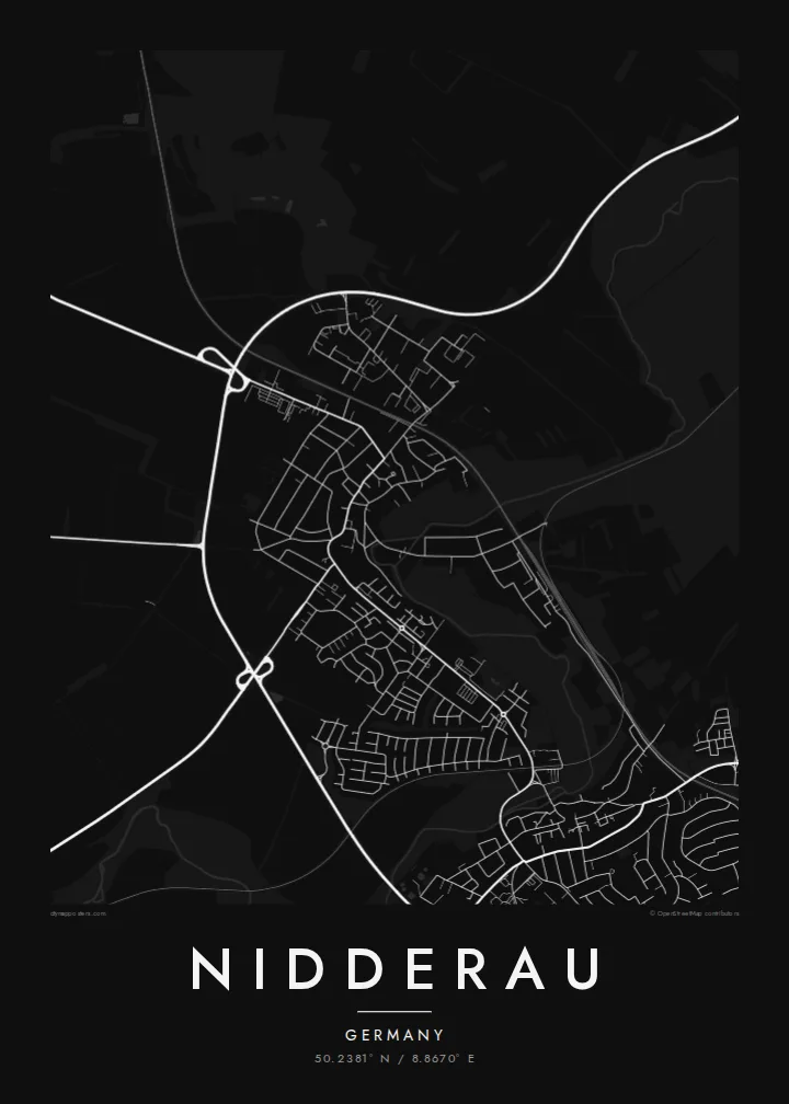 Nidderau map poster — Noir