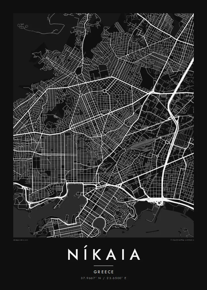 Níkaia map poster — Noir style