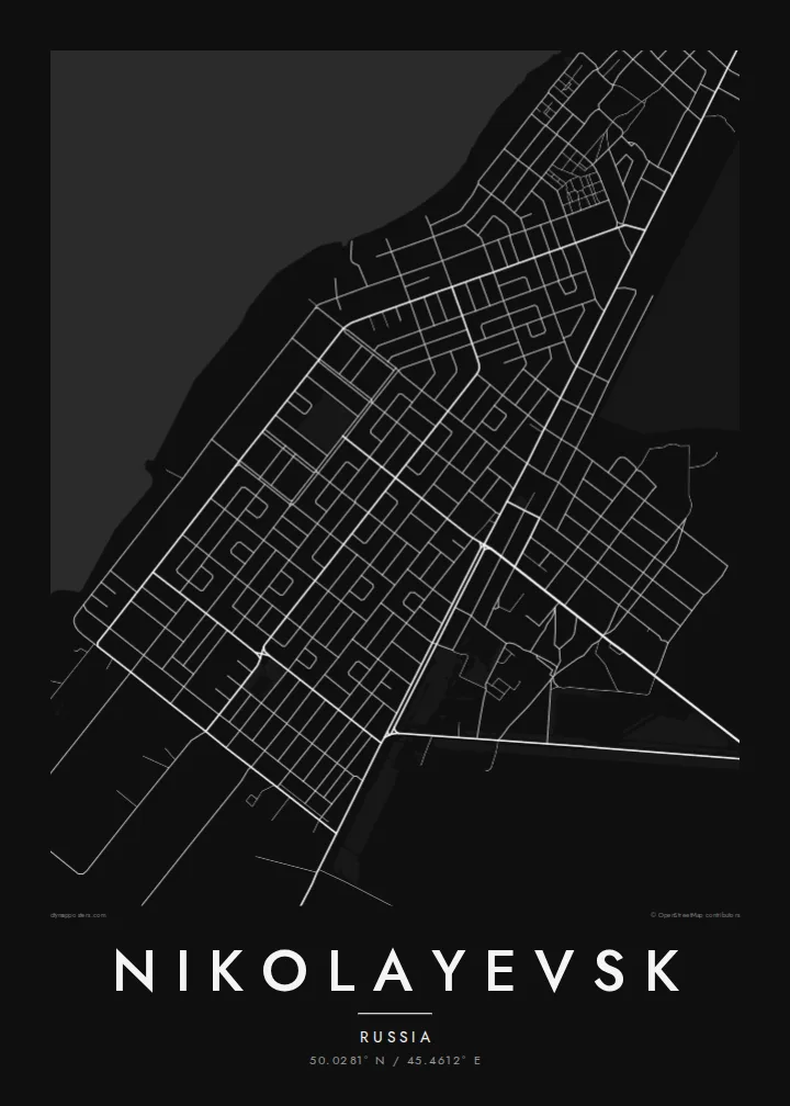 Nikolayevsk map poster — Noir