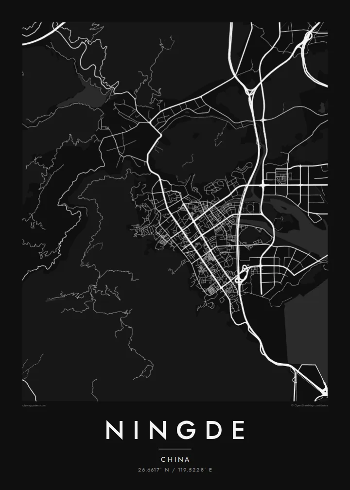Ningde map poster — Noir style