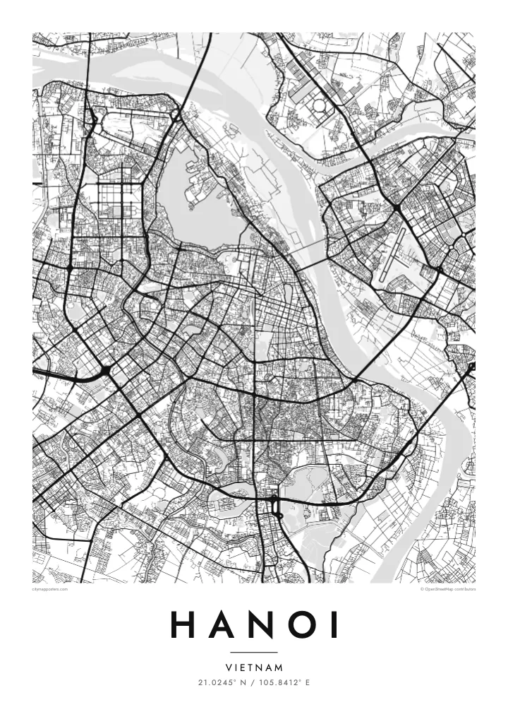 Hanoi stadsplattegrond poster — Classic