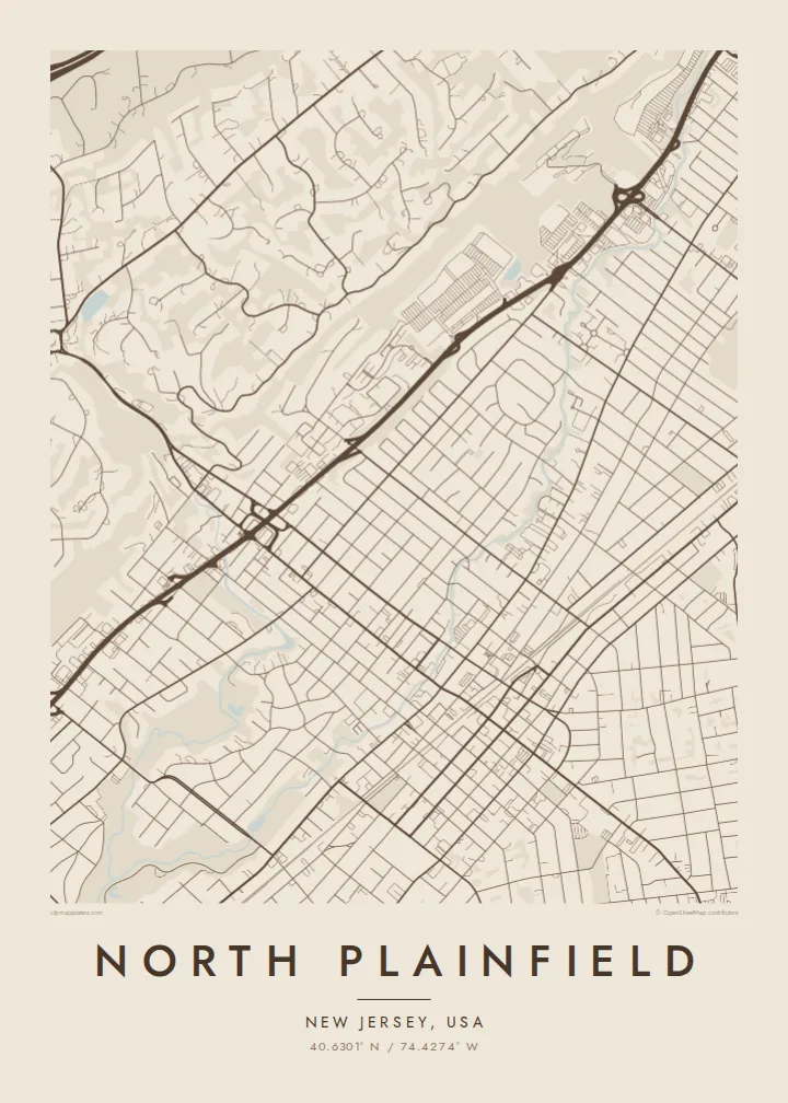 North Plainfield map poster — Sand