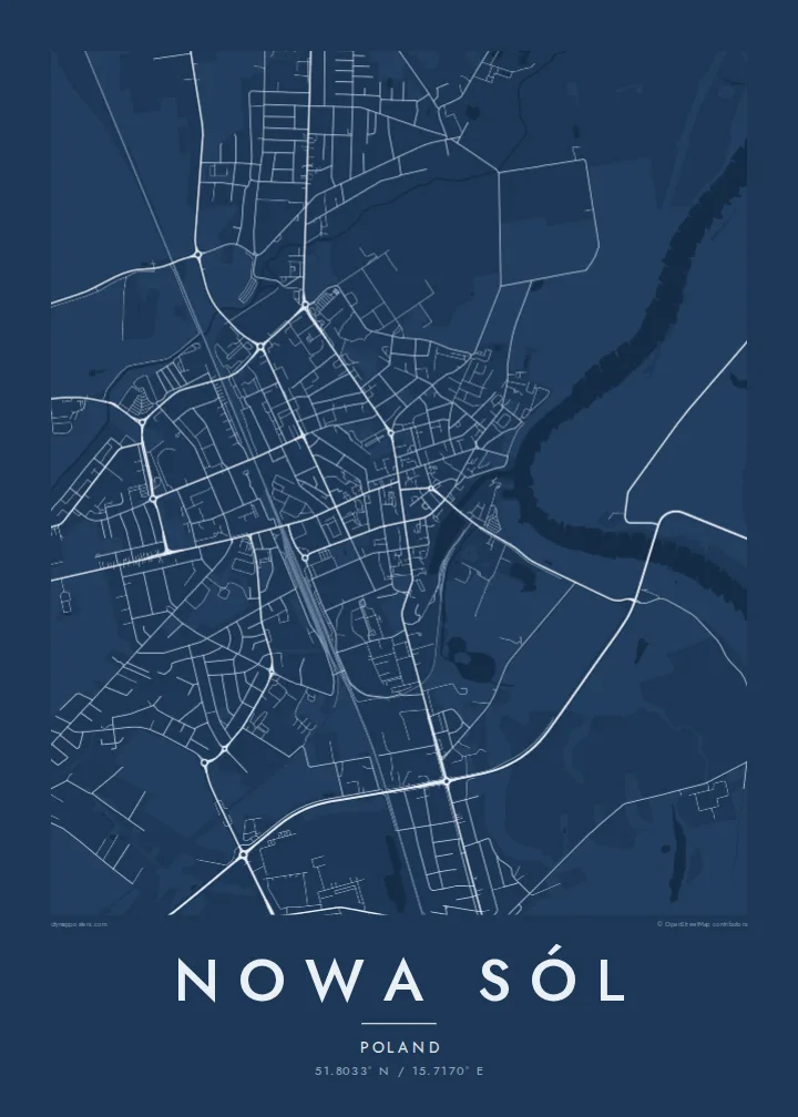 Nowa Sól map poster — Blueprint style
