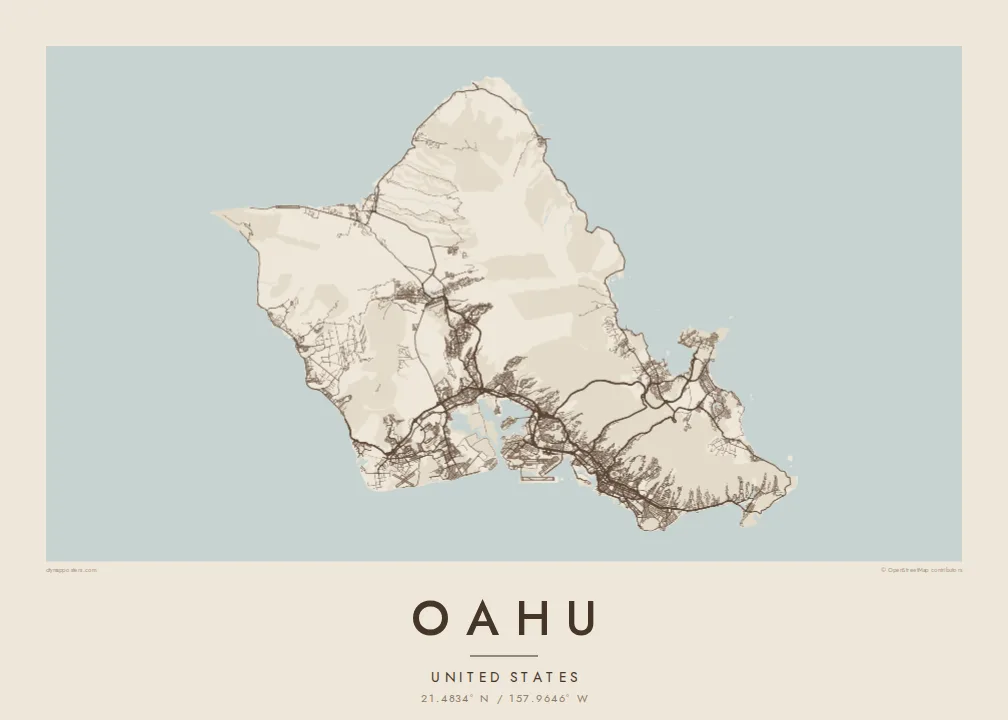 Oahu map poster — Sand