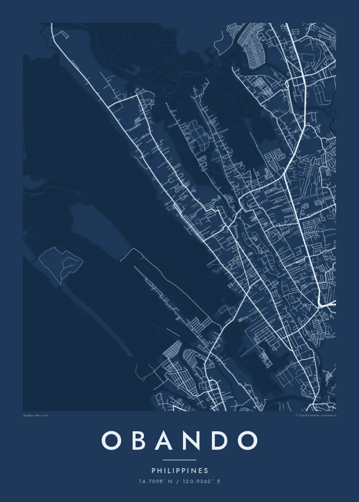 Obando map poster — Blueprint style