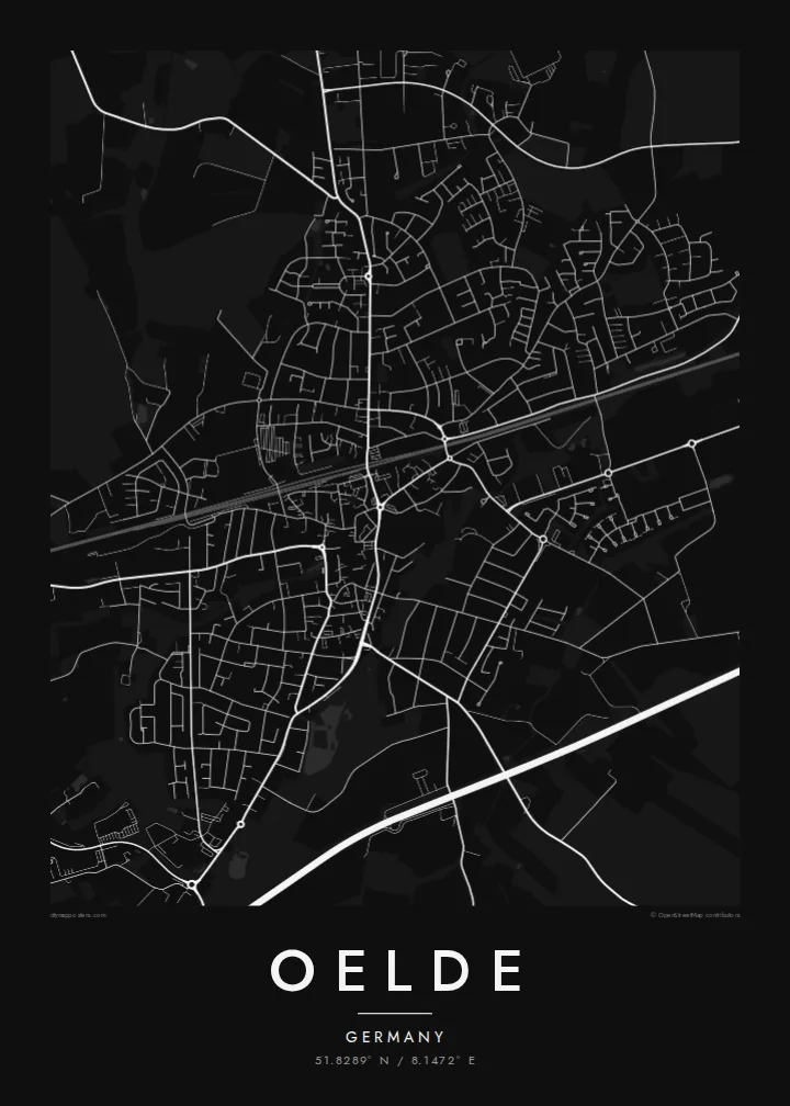 Oelde map poster — Noir style