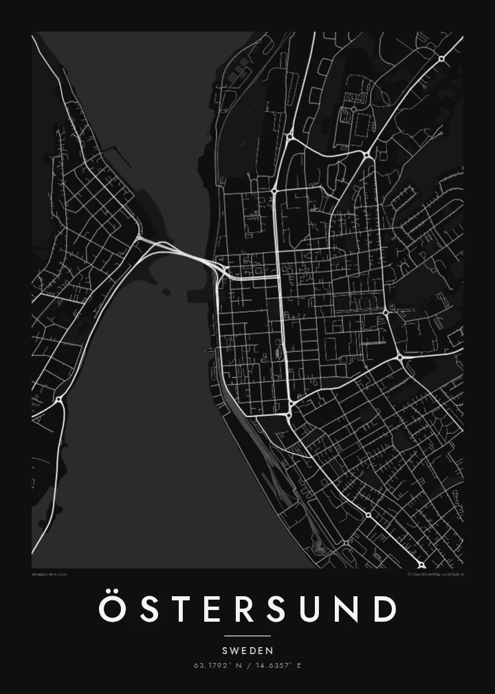 Östersund map poster — Noir style
