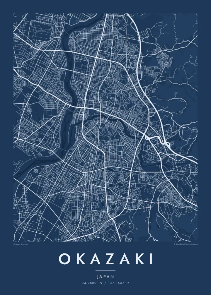 Okazaki map poster — Blueprint style