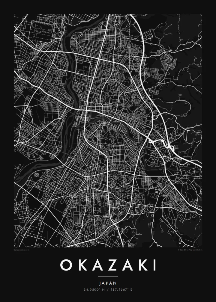 Okazaki map poster — Noir style